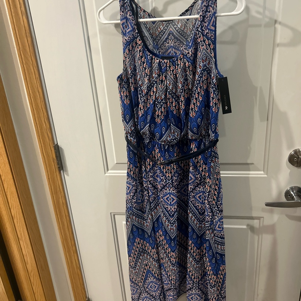 NWT AB Studio Blue Orange and Black High Low Lined Sundress Medium